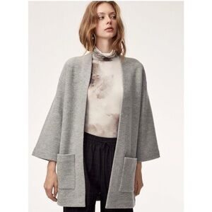 Aritzia Wilfred Heather Gray Merino Wool Open Cardigan